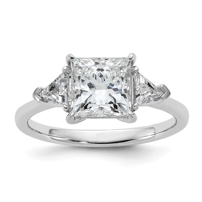 14K White Gold 2 1/2 carat Certified Lab Grown Diamond VS/SI+ G+ Princess and Trillion Complete Three Stone Engagement Ring