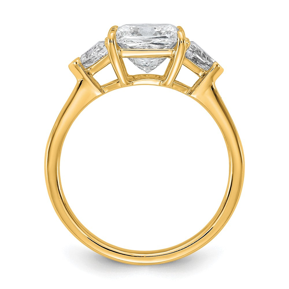14K Yellow Gold 2 1/2 carat Certified Lab Grown Diamond VS/SI+ G+ Princess and Trillion Complete Three Stone Engagement Ring