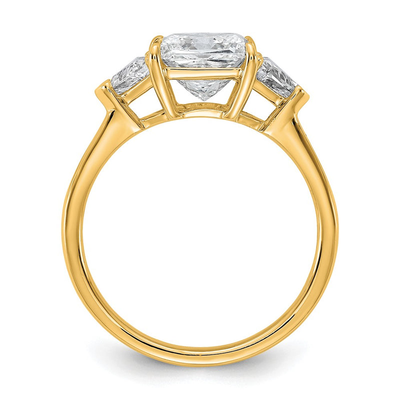 14K Yellow Gold 2 1/2 carat Certified Lab Grown Diamond VS/SI+ G+ Princess and Trillion Complete Three Stone Engagement Ring