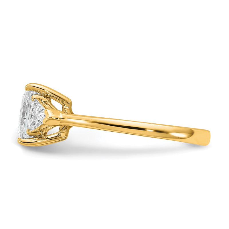 14K Yellow Gold 1/2 carat Lab Grown Diamond VS+ F+ Trillion and 2 carat Princess Center Semi Mount Three Stone Engagement Ring
