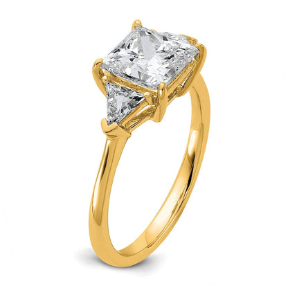 14K Yellow Gold 1/2 carat Lab Grown Diamond VS+ F+ Trillion and 2 carat Princess Center Semi Mount Three Stone Engagement Ring
