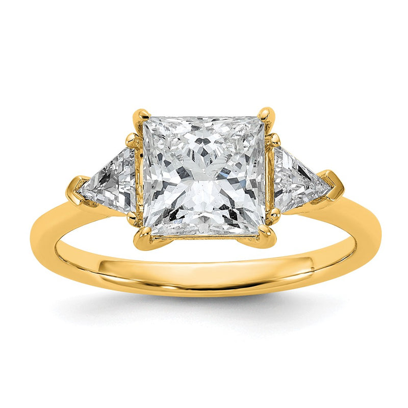 14K Yellow Gold 1/2 carat Lab Grown Diamond VS/SI+ G+ Trillion and 2 carat Princess Center Semi Mount Three Stone Engagement Ring