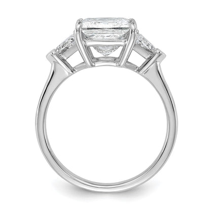 14K White Gold 3 1/8 carat Certified Lab Grown Diamond VS/SI+ G+ Princess and Trillion Complete Three Stone Engagement Ring