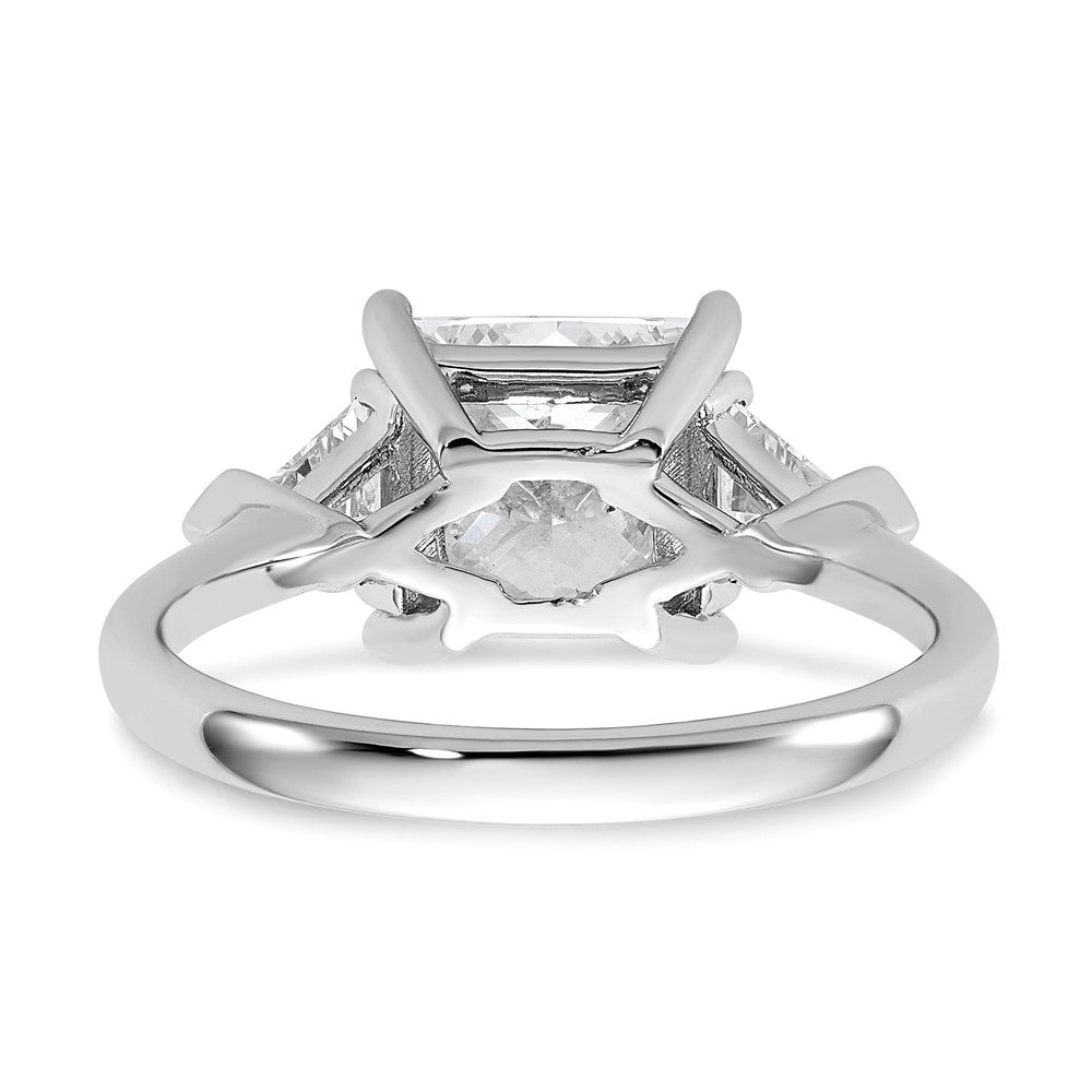 14K White Gold 5/8 carat Lab Grown Diamond VS+ F+ Trillion and 2 1/2 carat Princess Center Semi Mount Three Stone Engagement Ring