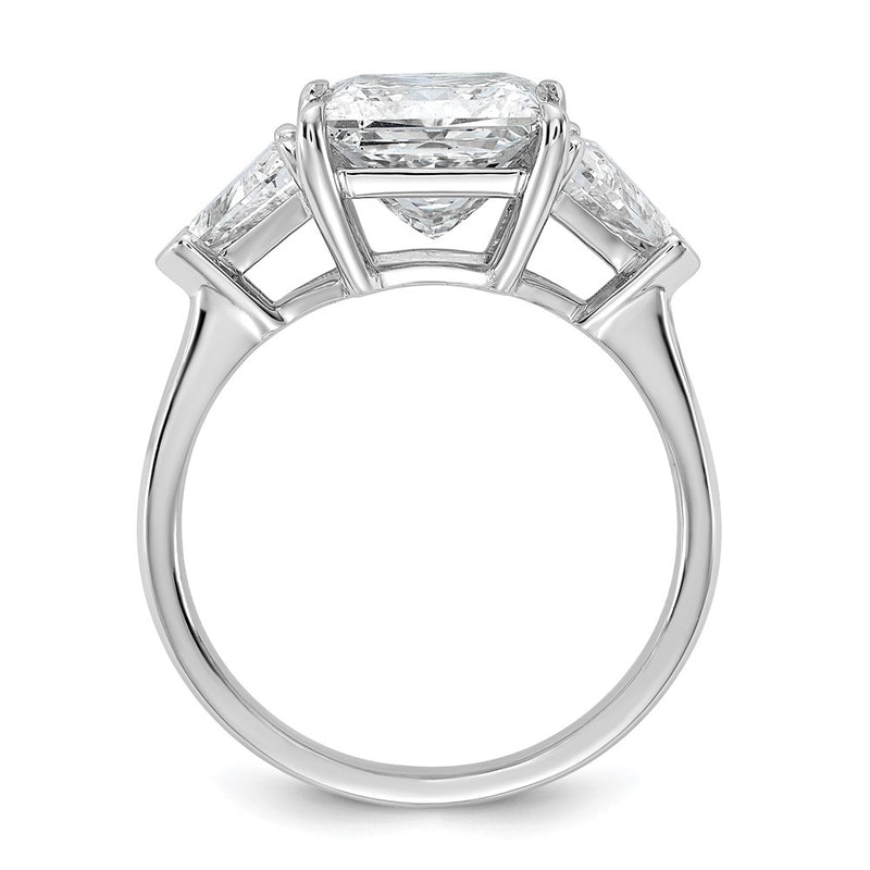 14K White Gold 4 1/8 carat Certified Lab Grown Diamond VS+ F+ Princess and Trillion Complete Three Stone Engagement Ring