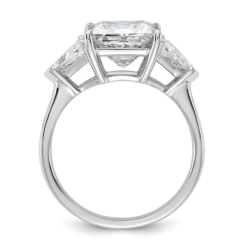 14K White Gold 1 1/8 carat Lab Grown Diamond VS/SI+ G+ Trillion and 3 carat Princess Center Semi Mount Three Stone Engagement Ring