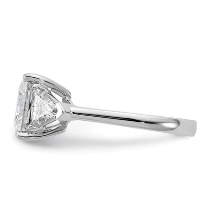 14K White Gold 1 1/8 carat Lab Grown Diamond VS+ F+ Trillion and 3 carat Princess Center Semi Mount Three Stone Engagement Ring