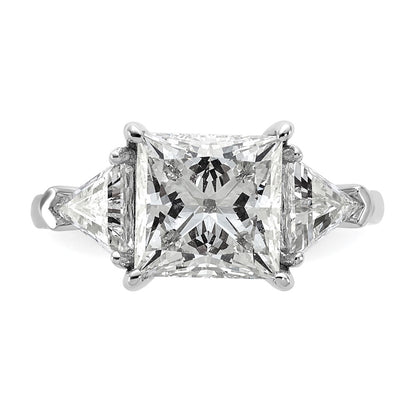14K White Gold 1 1/8 carat Lab Grown Diamond VS/SI+ G+ Trillion and 3 carat Princess Center Semi Mount Three Stone Engagement Ring