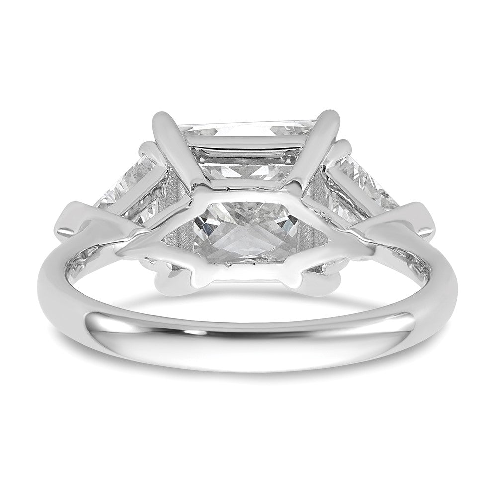 14K White Gold 1 1/8 carat Lab Grown Diamond VS/SI+ G+ Trillion and 3 carat Princess Center Semi Mount Three Stone Engagement Ring