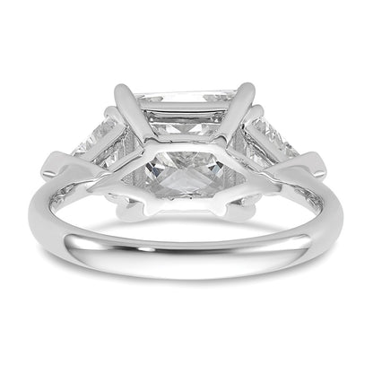 14K White Gold 1 1/8 carat Lab Grown Diamond VS/SI+ G+ Trillion and 3 carat Princess Center Semi Mount Three Stone Engagement Ring