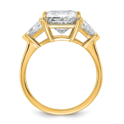 14K Yellow Gold 1 1/8 carat Lab Grown Diamond VS/SI+ G+ Trillion and 3 carat Princess Center Semi Mount Three Stone Engagement Ring