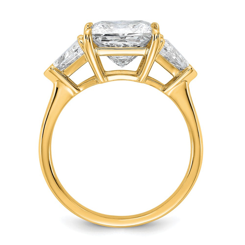 14K Yellow Gold 4 1/8 carat Certified Lab Grown Diamond VS/SI+ G+ Princess and Trillion Complete Three Stone Engagement Ring