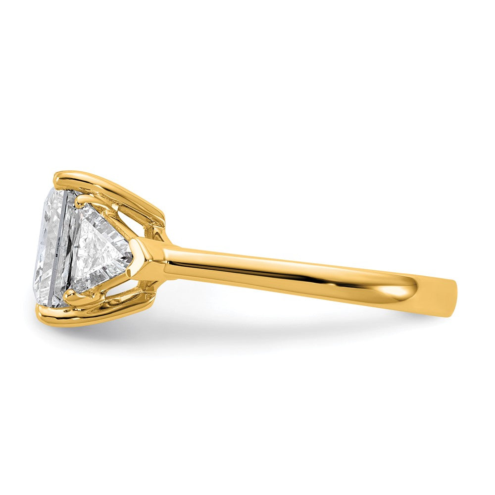 14K Yellow Gold 1 1/8 carat Lab Grown Diamond VS/SI+ G+ Trillion and 3 carat Princess Center Semi Mount Three Stone Engagement Ring