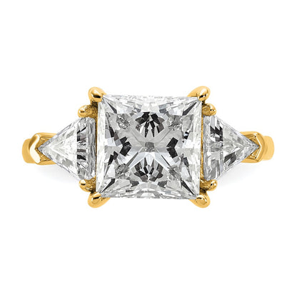 14K Yellow Gold 1 1/8 carat Lab Grown Diamond VS+ F+ Trillion and 3 carat Princess Center Semi Mount Three Stone Engagement Ring