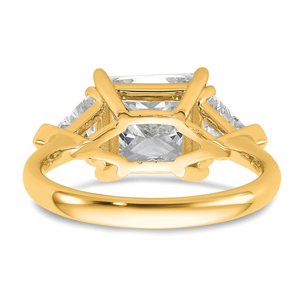 14K Yellow Gold 1 1/8 carat Lab Grown Diamond VS+ F+ Trillion and 3 carat Princess Center Semi Mount Three Stone Engagement Ring