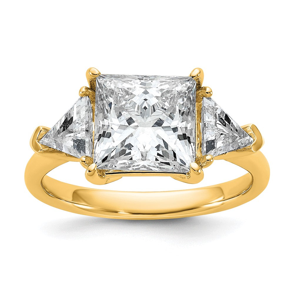 14K Yellow Gold 1 1/8 carat Lab Grown Diamond VS/SI+ G+ Trillion and 3 carat Princess Center Semi Mount Three Stone Engagement Ring