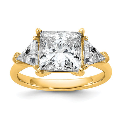 14K Yellow Gold 1 1/8 carat Lab Grown Diamond VS/SI+ G+ Trillion and 3 carat Princess Center Semi Mount Three Stone Engagement Ring