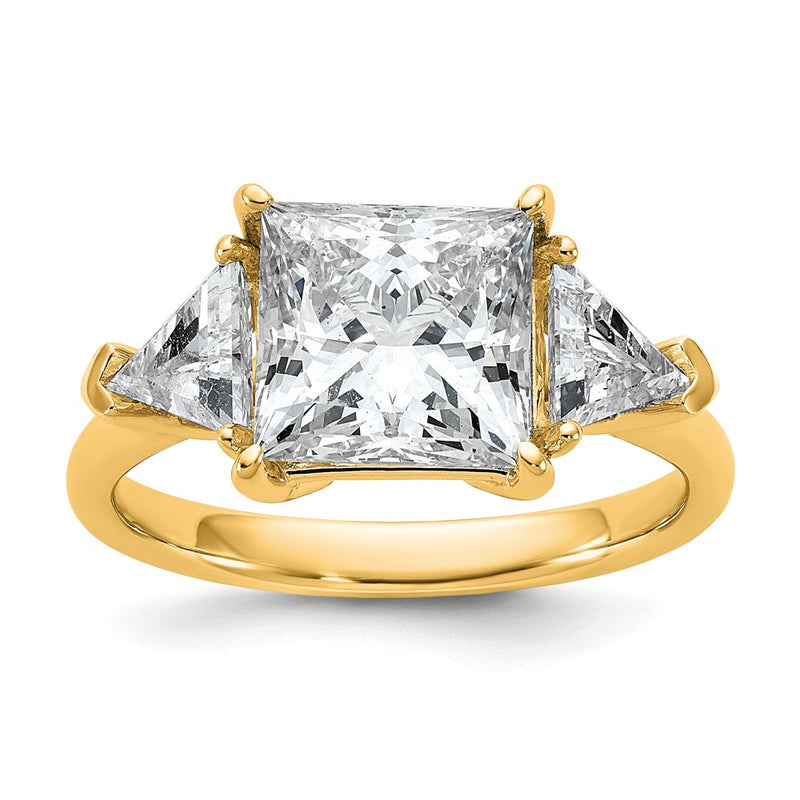 14K Yellow Gold 1 1/8 carat Lab Grown Diamond VS/SI+ G+ Trillion and 3 carat Princess Center Semi Mount Three Stone Engagement Ring