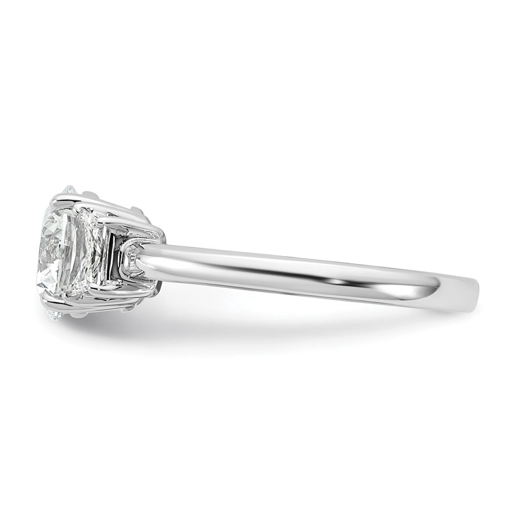 14K White Gold 3/8 carat Lab Grown Diamond VS+ F+ Trapezoid Sidestones Holds 1 1/2 carat Center Round Semi Mount Engagement Ring
