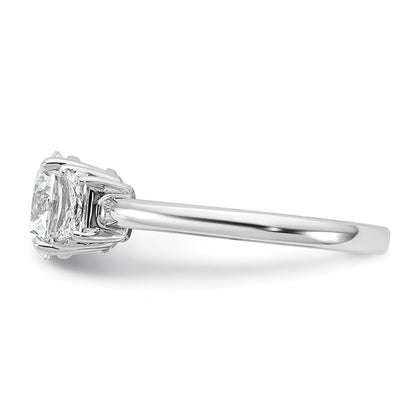 14K White Gold 1 7/8 carat Lab Grown Diamond VS+ F+ Round with Trapezoid Sidestones Complete Engagement Ring