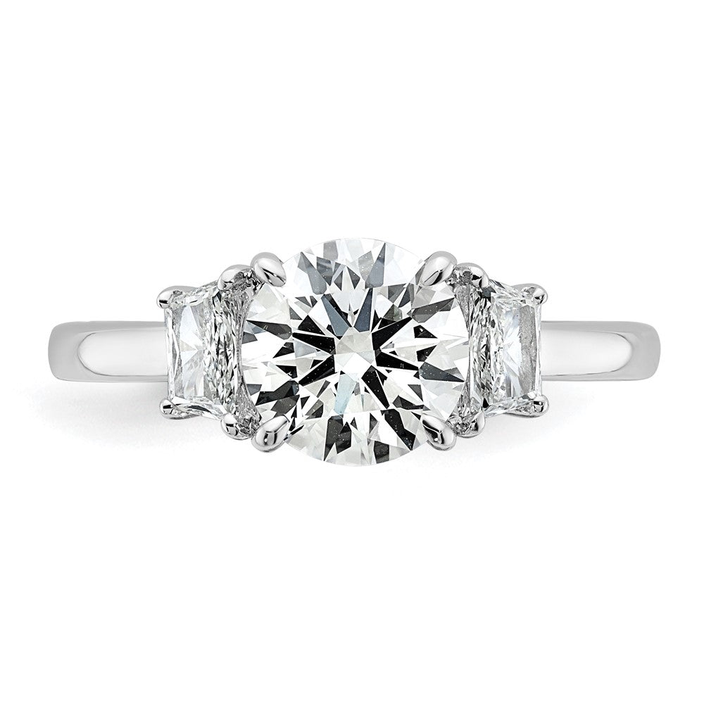 14K White Gold 3/8 carat Lab Grown Diamond VS+ F+ Trapezoid Sidestones Holds 1 1/2 carat Center Round Semi Mount Engagement Ring