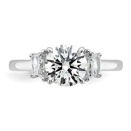 14K White Gold 3/8 carat Lab Grown Diamond VS+ F+ Trapezoid Sidestones Holds 1 1/2 carat Center Round Semi Mount Engagement Ring
