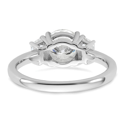 14K White Gold 1 7/8 carat Lab Grown Diamond VS+ F+ Round with Trapezoid Sidestones Complete Engagement Ring