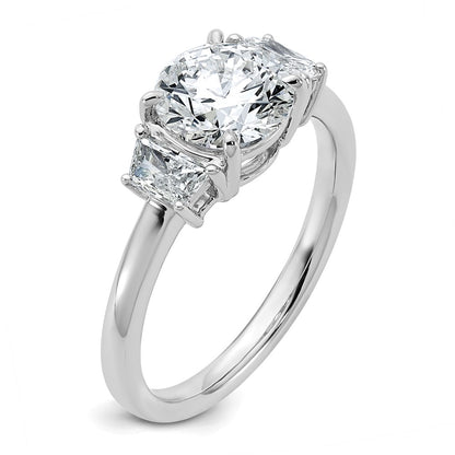 14K White Gold 1 7/8 carat Lab Grown Diamond VS+ F+ Round with Trapezoid Sidestones Complete Engagement Ring