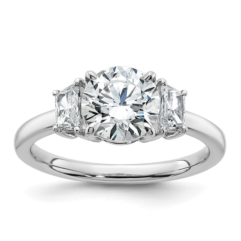 14K White Gold 3/8 carat Lab Grown Diamond VS+ F+ Trapezoid Sidestones Holds 1 1/2 carat Center Round Semi Mount Engagement Ring