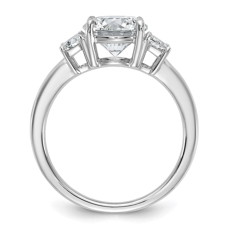 14K White Gold 2 1/2 carat Lab Grown Diamond VS+ F+ Round with Trapezoid Sidestones Complete Engagement Ring