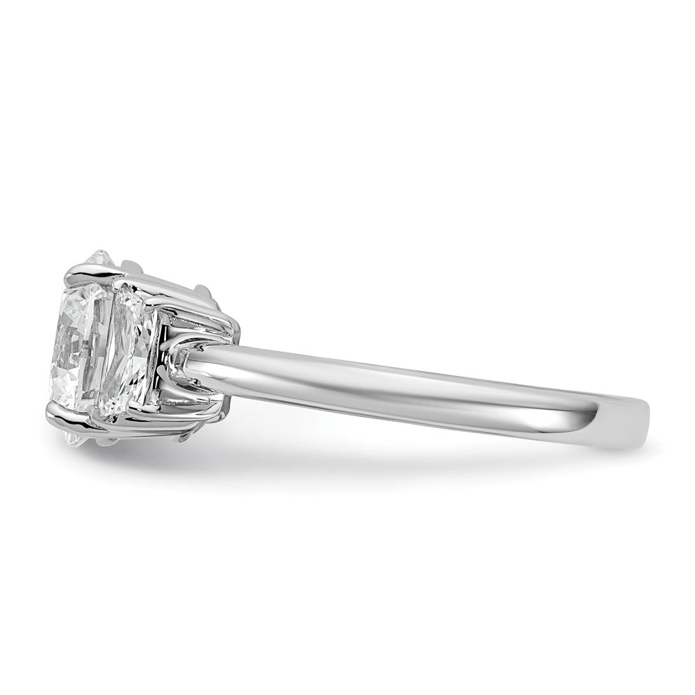 14K White Gold 2 1/2 carat Lab Grown Diamond VS+ F+ Round with Trapezoid Sidestones Complete Engagement Ring