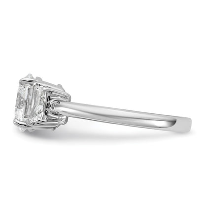 14K White Gold 2 1/2 carat Lab Grown Diamond VS+ F+ Round with Trapezoid Sidestones Complete Engagement Ring