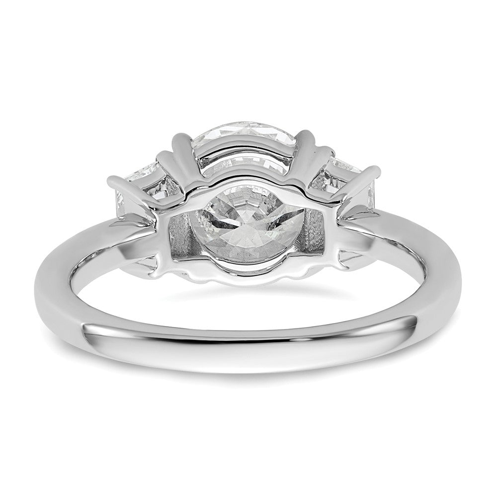 14K White Gold 2 1/2 carat Lab Grown Diamond VS+ F+ Round with Trapezoid Sidestones Complete Engagement Ring
