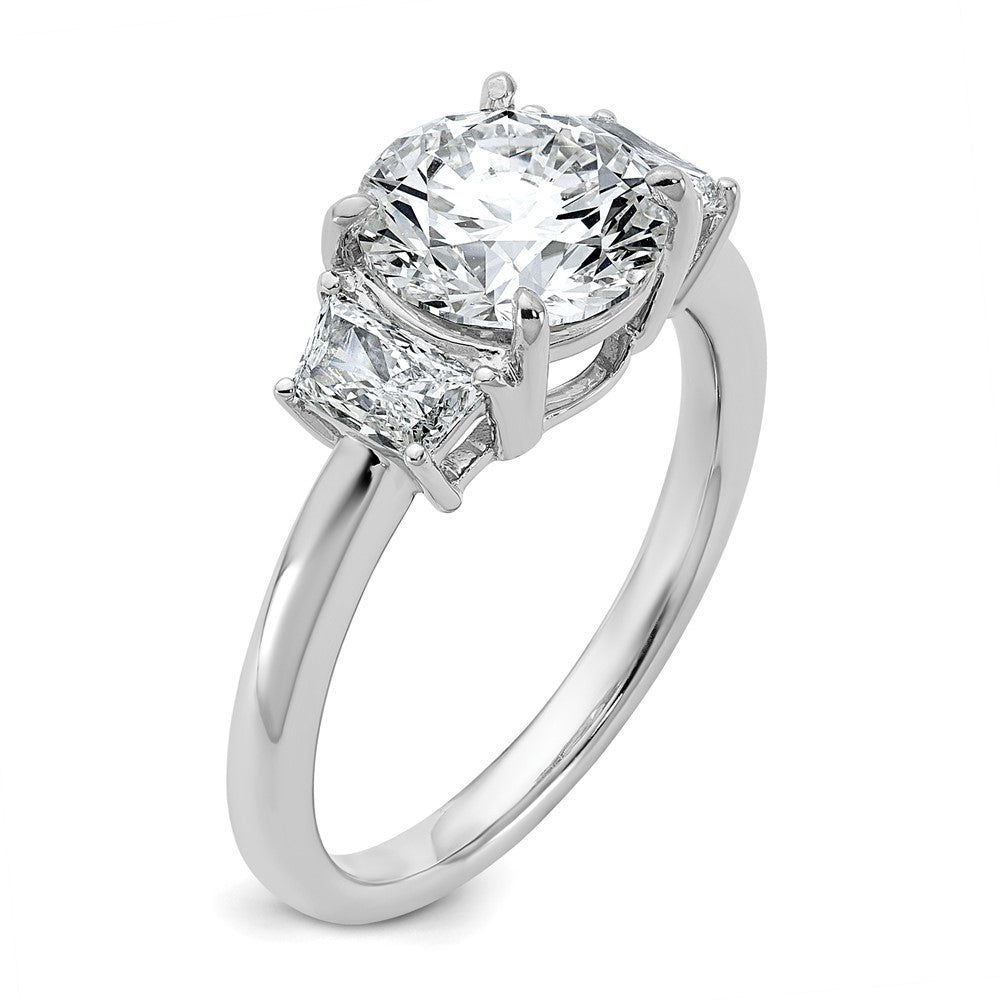 14K White Gold 1/2 carat Lab Grown Diamond VS+ F+ Trapezoid Sidestones Holds 2 carat Round Center Semi Mount Engagement Ring