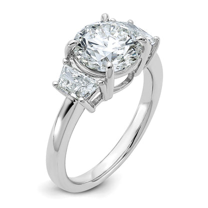 14K White Gold 3/4 carat Lab Grown Diamond VS+ F+ Trapezoid Sidestones Holds 2 1/2 carat Center Round Semi Mount Engagement Ring
