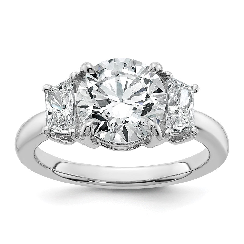 14K White Gold 3/4 carat Lab Grown Diamond VS+ F+ Trapezoid Sidestones Holds 2 1/2 carat Center Round Semi Mount Engagement Ring