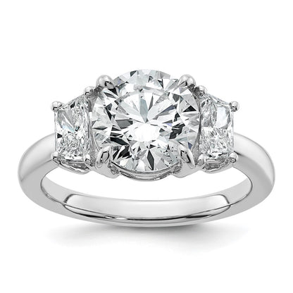 14K White Gold 3/4 carat Lab Grown Diamond VS+ F+ Trapezoid Sidestones Holds 2 1/2 carat Center Round Semi Mount Engagement Ring