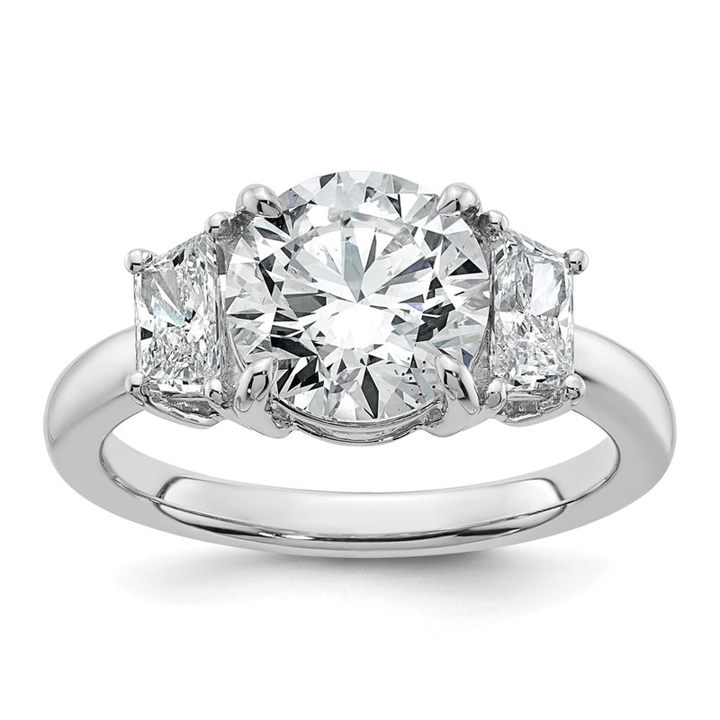 14K White Gold 3/4 carat Lab Grown Diamond VS+ F+ Trapezoid Sidestones Holds 2 1/2 carat Center Round Semi Mount Engagement Ring