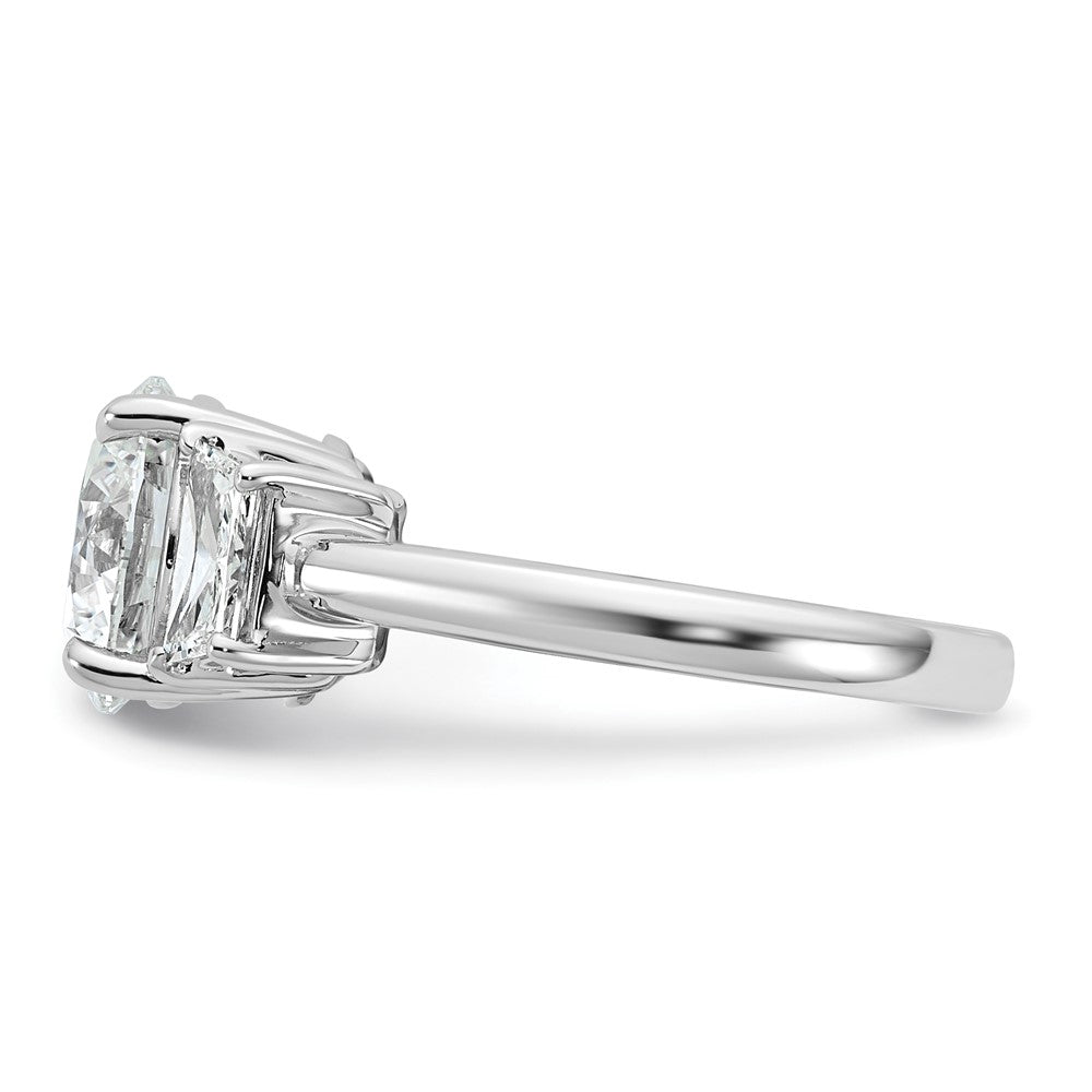 14K White Gold 3/4 carat Lab Grown Diamond VS+ F+ Trapezoid Sidestones Holds 3 carat Center Round Semi Mount Engagement Ring