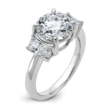 14K White Gold 3/4 carat Lab Grown Diamond VS+ F+ Trapezoid Sidestones Holds 3 carat Center Round Semi Mount Engagement Ring