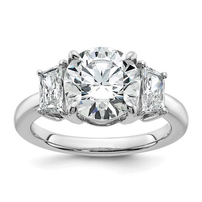 14K White Gold 3/4 carat Lab Grown Diamond VS+ F+ Trapezoid Sidestones Holds 3 carat Center Round Semi Mount Engagement Ring