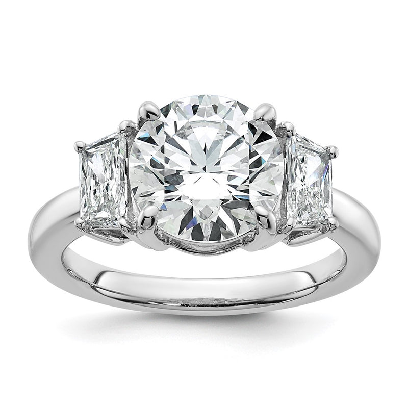 14K White Gold 3/4 carat Lab Grown Diamond VS+ F+ Trapezoid Sidestones Holds 3 carat Center Round Semi Mount Engagement Ring