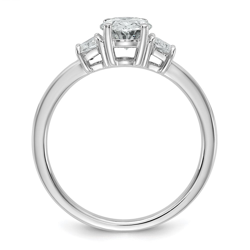 14K White Gold 3/8 carat Lab Grown Diamond VS+ F+ Trapezoid 1 carat Oval Semi Mount Three Stone Engagement Ring