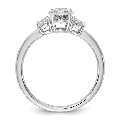 14K White Gold 3/8 carat Lab Grown Diamond VS+ F+ Trapezoid 1 carat Oval Semi Mount Three Stone Engagement Ring