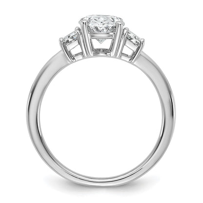 14K White Gold 1/2 carat Lab Grown Diamond VS+ F+ Trapezoid 1 1/2 carat Oval Semi Mount Three Stone Engagement Ring