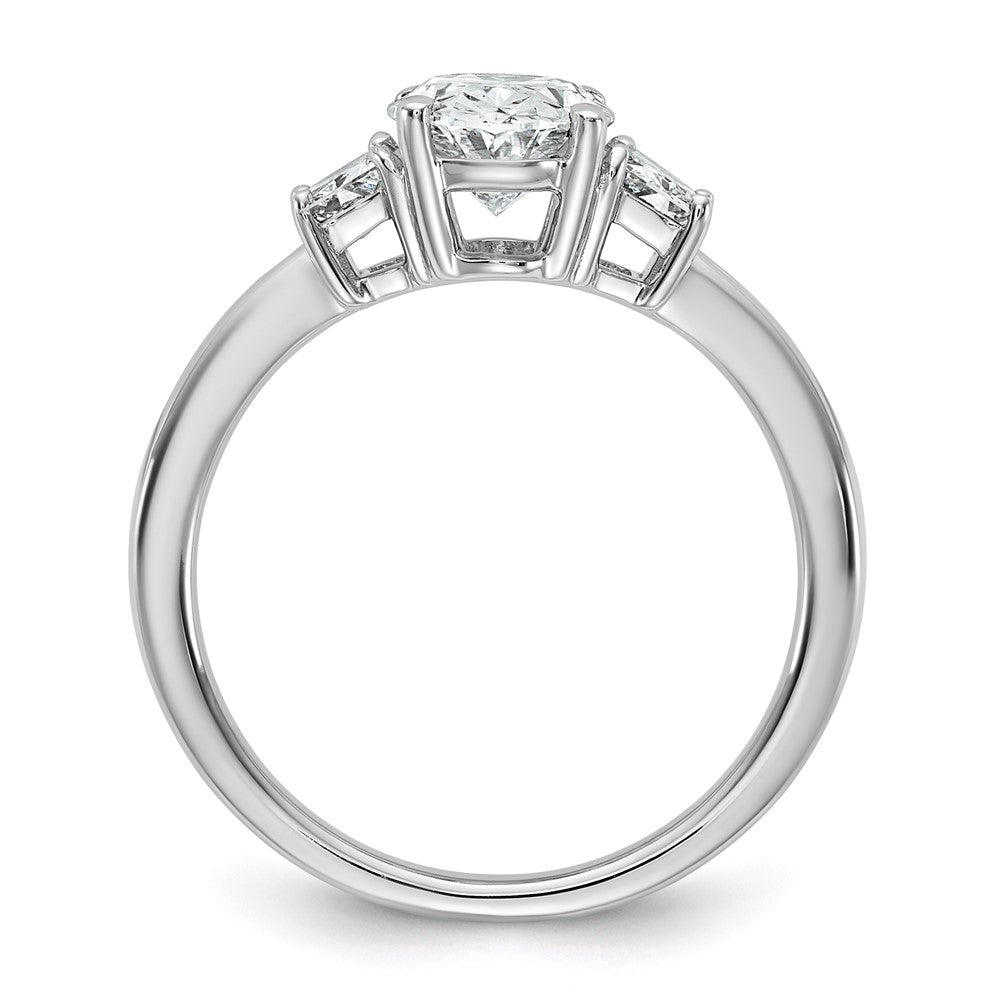 14K White Gold 2 carat Certified Lab Grown Diamond VS+ F+ Oval and Trapezoid Complete Three Stone Engagement Ring