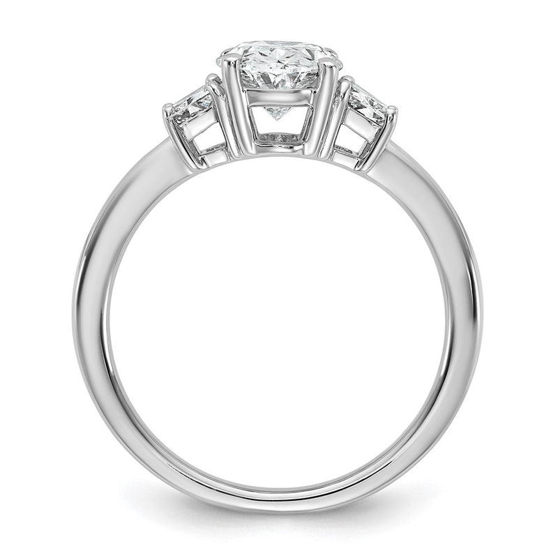 14K White Gold 2 carat Certified Lab Grown Diamond VS+ F+ Oval and Trapezoid Complete Three Stone Engagement Ring