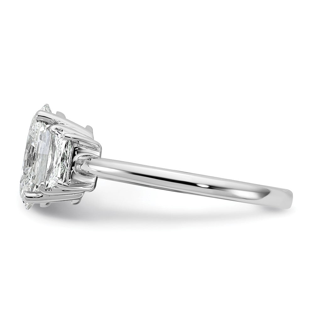 14K White Gold 2 carat Certified Lab Grown Diamond VS+ F+ Oval and Trapezoid Complete Three Stone Engagement Ring