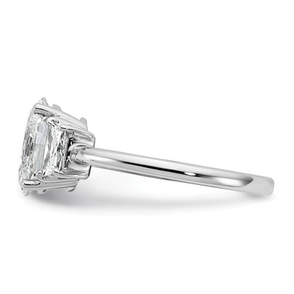 14K White Gold 2 carat Certified Lab Grown Diamond VS+ F+ Oval and Trapezoid Complete Three Stone Engagement Ring