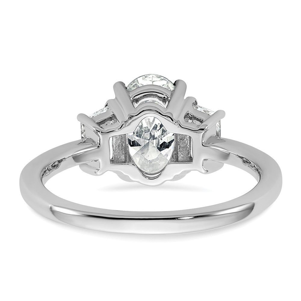 14K White Gold 1/2 carat Lab Grown Diamond VS+ F+ Trapezoid 1 1/2 carat Oval Semi Mount Three Stone Engagement Ring